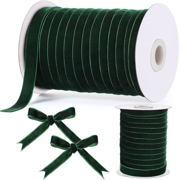 Chuangdi Velvet Ribbon Spool Vintage Velvet Ribbons for Gift Wrapping Decoration Party Wedding Arts Crafts Wide Single Face Velvet Ribbon Bow Making(Green, 5/8 Inch, 60 Yard)