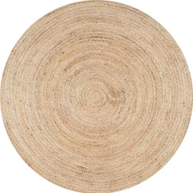 Ramanta Home Jute Braided Rug, 4' Round Natural, Hand Woven Reversible Rugs for Kictchen Living Room Entryway, 4 Feet Round