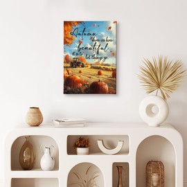 HIWX Fall Wall Decor, Farmhouse Autumn Pumpkin Landscape Framed Canvas Painting Wall Art Decor, Autumn Showing Us Beautiful Rustic Fall Wall Art Home Decoration for Bedroom Living Room, 11x14