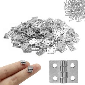 Hinges Mini Hinges, 0.3 x 0.4 inches (8 x 10 mm), Set of 50 with Screws, 4 Holes, Hinges for Wooden Boxes, Hardware for Doors, Handmade Parts, Woodworking, Furniture Repair, DIY Miniature (Silver)