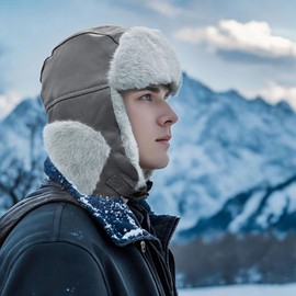Clakllie Winter Warm Faux Fur Hat with Ear Warmers, Unisex Aviator Hat, Pilot Hat, Ear Muffs, Trapper Hat, Aviator Hat, Bomber Hat, Ushanka Russian Hat, Winter Hat with Ear Flaps, DPL11-Gray