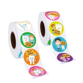 Airgoesin Dental Tooth Stickers Assortment - 2 Rolls Includes 1000pcs in 16 Designs Styles Dental Themed Stickers - Dental Reward, Prizes, Giveaways, Party Favors - Fun Craft Tool