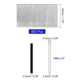 uxcell 800Pcs 14 Gauge Brad Nails, 2" Length Straight Finishing Nails, Galvanized Carbon Steel Nails for Woodworking Construction Silver Blue