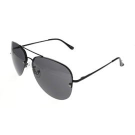 Elite Gradient Oceanic Lens Oversized Rimless Metal Frame Unisex Aviator Sunglasses (Black Frame/Black Lens, 2.5)