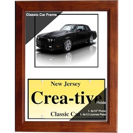 Creative Picture Frames 8x10 Dakota Walnut Classic Car Frame with 6x12 License Plate Frame Display with White Mat