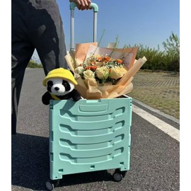 Portable Foldable Rolling Crate, Equipped with Four Silent Swivel Wheels,Suitable for Storing in The car Trunk as a Backup, Daily Light Shopping, Office, Classroom and Grocery Store.(Light Green)