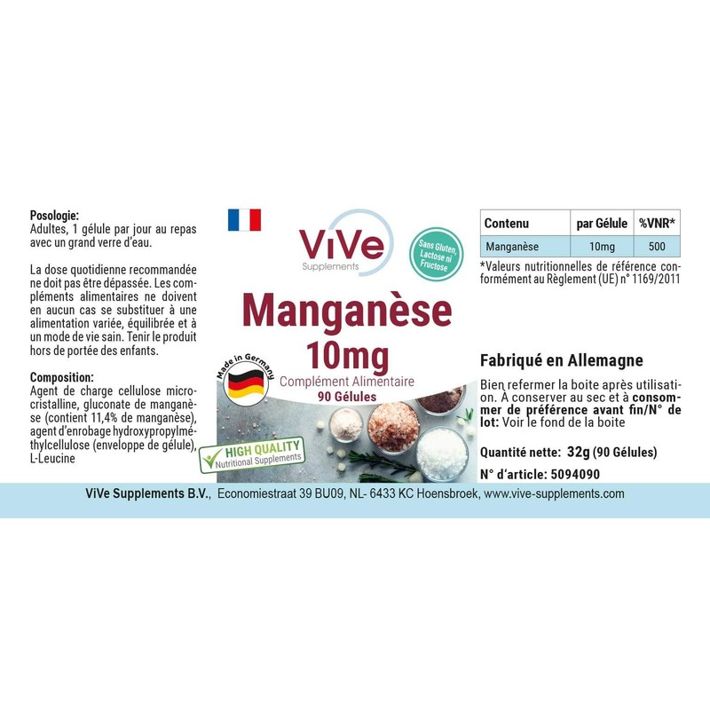 Manganese 10 mg - 90 Capsules - High Dose -