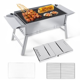 FIRINER Foldable Portable Charcoal Grill, Small Compact Outdoor BBQ Grill for Camping, Backyard, Balcony, Beach, Travel Outdoor Cooking(17.7x9.8 Inch)