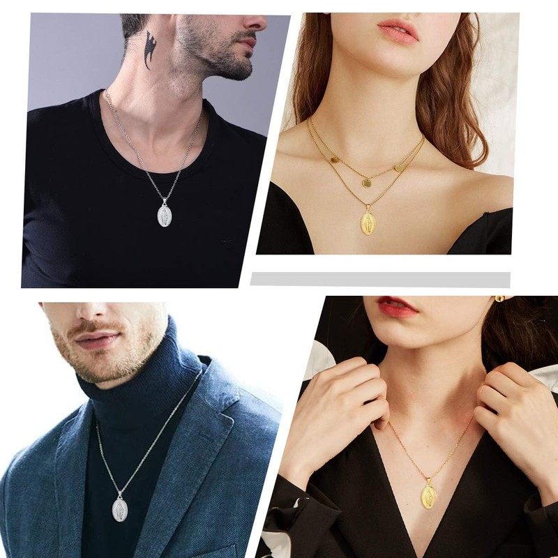 Nofade Silver Virgin Mary Necklace for Women Men 925 Sterling