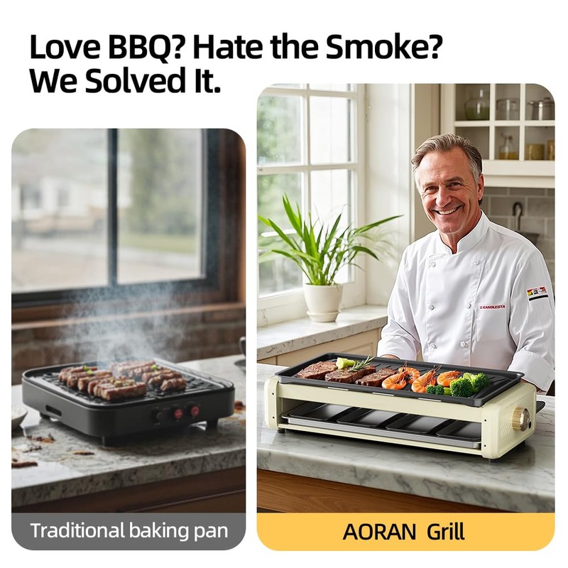 AORAN Smokeless Indoor Grill With Hot Pot – 1800W Electric
