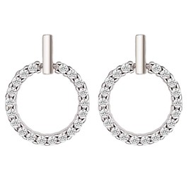 LÖB LSIO125 Women's Stud Earrings 925 Silver with Cubic Zirconia Stones 15 mm Small Round Earrings Bar Circle Rings Open, Sterling Silver, Cubic Zirconia
