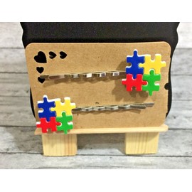 Handmade AUTISM AWARENESS Puzzle Decorative Bobbie Pins Hair Clip Pin Charm Accessories