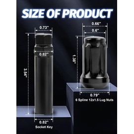 M12x1.5 Lug Nuts, Cone Seat 6 Spline，20pcs Black with 1 Socket Key,1.38" Tall Set Aftermarket Wheels Lug nut for Escape/Accord/Focus/Civic/Cruze