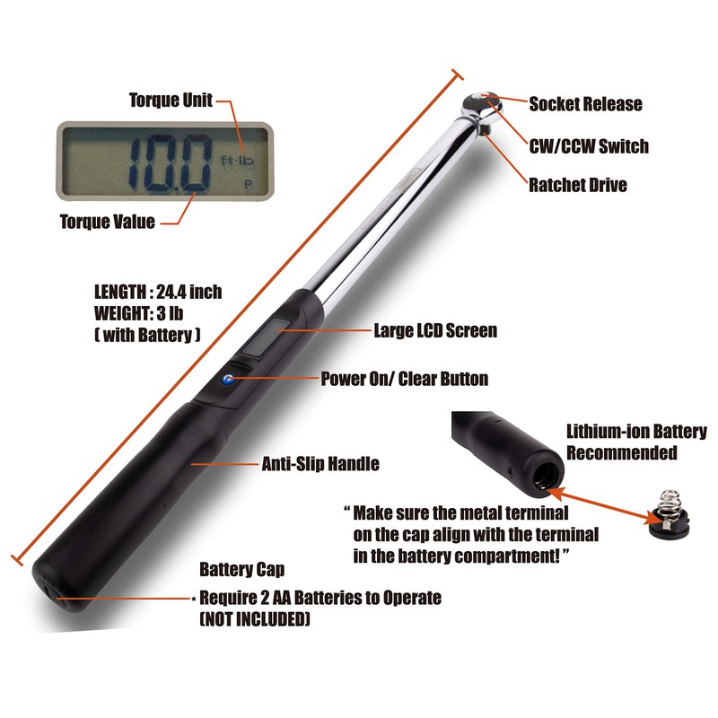 Summit Tools 1/2 inch Digital Torque Wrench, 12.5-250.7 ft-lbs (17-340