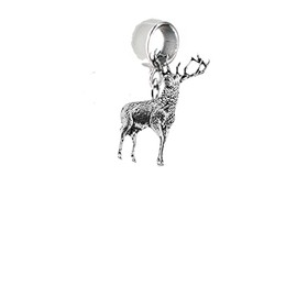 A31 Standing Stag fine lead free English Pewter charm fitted to a bail with 5mm Hole add to Bracelet or necklace