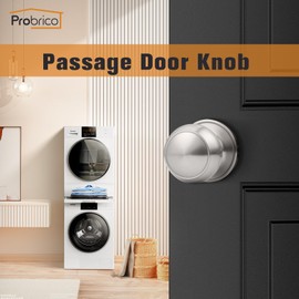 Probrico Interior Closet Door Knob, Brushed Nickel Door Knobs for Interior Doors, Hallway Passage Door Knob with Round Ball Knob, 3 Pack