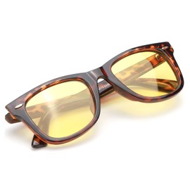 Myiaur Night Driving Anti Glare Glasses Yellow Polarized Lens for Foggy/Rainy/Cloudy/Nighttime - UVA UVB Protection (Leopard frame/yellow lens)