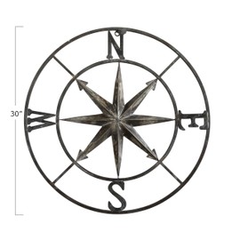Creative Co-Op Distressed Decorative Metal Compass Wall Décor, Antiqued Iron, 30" Round
