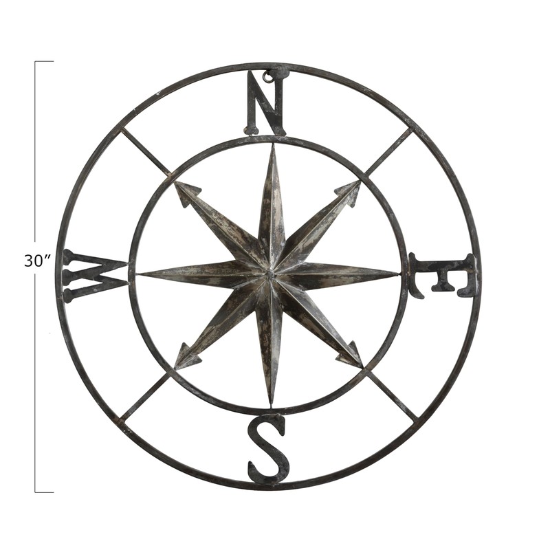 Creative Co-Op Distressed Decorative Metal Compass Wall Décor, Antiqued Iron,