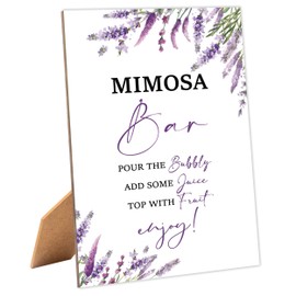 Lavender Purple Bridal Shower Mimosa Bar Sign, Table Decor Bridal Shower Sign, Pack of 1 Wooden Tabletop Sign with Stand, Bridal Shower Decorations, Wedding Shower Supplies - XG06