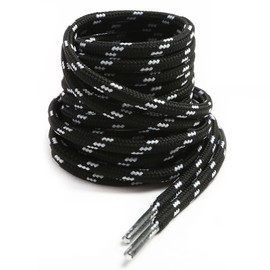 VSUDO Round Boot Laces, Hiking Boot Laces, Heavy Duty Work Shoe Laces, Strong Hiking Boot Laces, Black with white polka dots, 120 cm - 1 pair