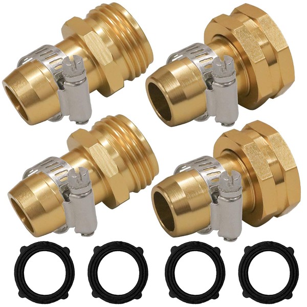 Hourleey Garden Hose Repair Connector with Clamps, Fit for 3/4" or 5/8" Garden Hose Fitting, 2 Set