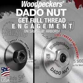 Woodpeckers Dado Nut, Fits SawStop Table Saws ICS Models Pre 2014, Full Thread Engagement, 1 Piece Replacement Arbor Washer & Arbor Nut, Made in USA