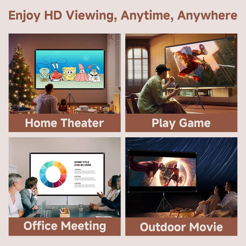 Projector Screen with Stand, 80 Inch Portable Projector Screen Outdoor