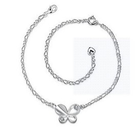 Boowhol Beautiful Lady Jewelry 925 Sterling Silver Elegant Crystal Butterfly Foot Chain Adjustable Anklet