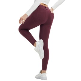 baleaf Womens Fleece Lined Leggings 4 Pockets Warm Thermal Winter Insulated Petite Pants Snow Cold Gear Wine XXL