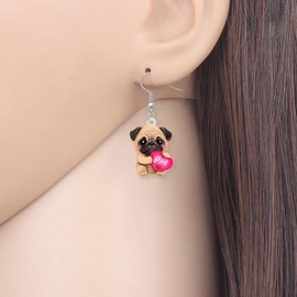 DALANE Valentine's Day Gifts Acrylic Pug Dog Earrings Dangle Drop Cute Puppy Pets Jewellery for Women Ladies Girls Kids Pug Lovers Gifts Decor Charms, Acrylic, No Gemstone