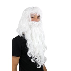 WIG ME UP - PW0187-P60 Perücke & Bart Weihnachtsmann Zauberer weiß lockig Santa Claus Wizard Wig