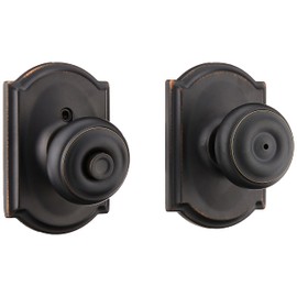 Schlage F40 GEO 716 CAM Georgian Door Knob with Camelot Trim, Bed & Bath Privacy Lock, Aged Bronze