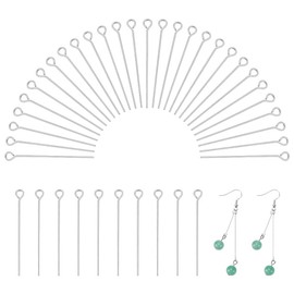 PandaHall 100pcs 30mm Stainless Steel EyePins Jewellery Findings, Metal Jewellery Fittings, 0.6mm, Hole: 2mm