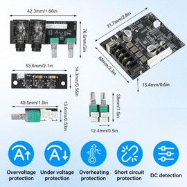 FORIOT Zk-502T Bluetooth Amplifier Board,50W 2.0 Channel Amp Board with Treble and Bass Control,Bluetooth 5.0 Amplifier Board DC 12-24V Stereo Amp Module for DIY Speakers