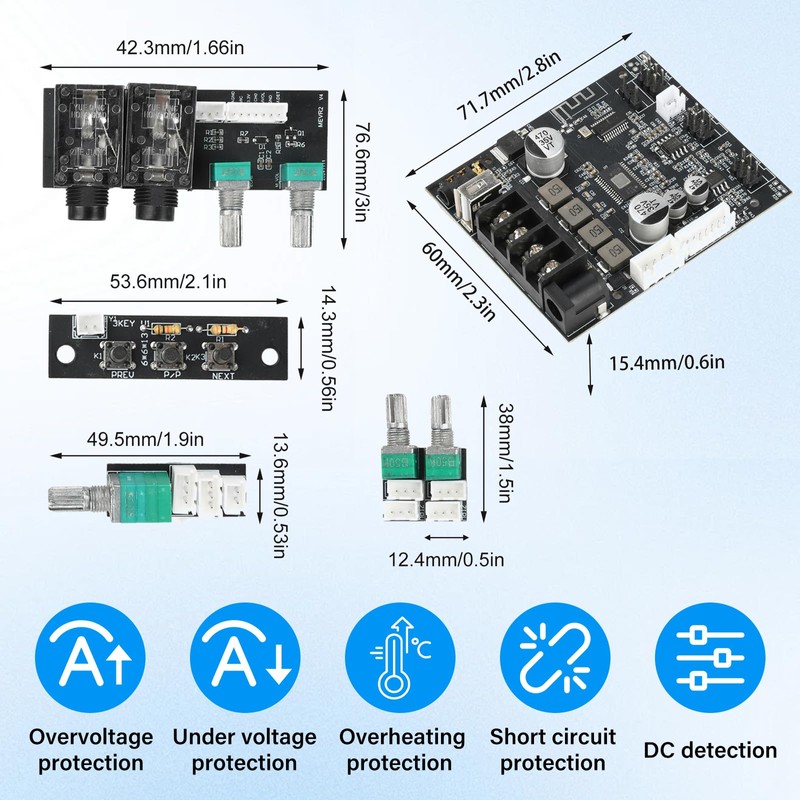 FORIOT Zk-502T Bluetooth Amplifier Board,50W 2.0 Channel Amp Board with