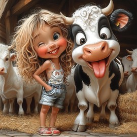 EOBROMD Diamond Painting Kits Girl and Cow, 5D Diamond Art Kits for Adults Full Drill Diamond Paintings Kit for Adults Beginners, DIY Diamond Painting Packs Gem Art Home Wall Decor 30x30cm