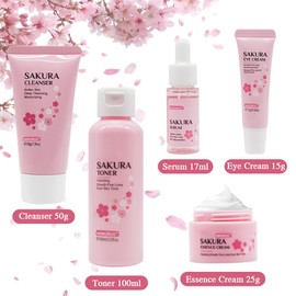 MINGRUO Sakura Skin Care Set, Cherry Blossom Skin Care Set, Sakura Face Care Set, Skin Care Set for Teenage Girls, Gift Set, Skin Care Set, Moisturising for Face, Pack of 5