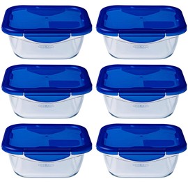Pyrex Easy Wash Cook & Go Square Container with Lid Large 0.8 Litre Blue (Pack of 6)