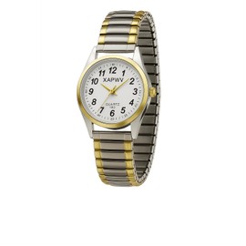 ALCENTIS Women's Watch with Stretchy Strap, Analogue Dial, Elegant Design, Casual Style, Silver and Yellow Gold Bracelet, Casual