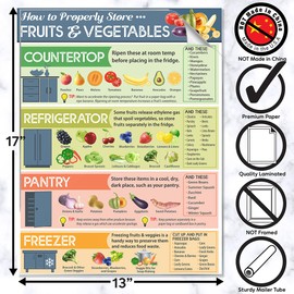 How to Store Vegetables and Fruits 17x13 Laminated Food Storage Poster – Produce Storage Chart for Kitchen Wall – Fruit and Vegetable Storage Guide – Healthy Eating Clean Eating Meal Prep Reference