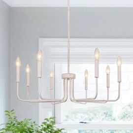 Rviezza French Country Chandelier, 8-Light Farmhouse Chandelier for Dining Room, Antique White Chandelier Light Fixtures, Candle Hanging Pendant Lights for Kitchen Living Room Bedroom Foyer