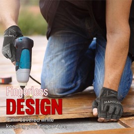 HANDLANDY Fingerlose Arbeitshandschuhe für Herren, Halbfinger-Arbeitshandschuh, rutschfest, stoßdämpfend, atmungsaktiv, Uwrist TPR, Anti-Kollisions-Handschuhe Schwarz XL