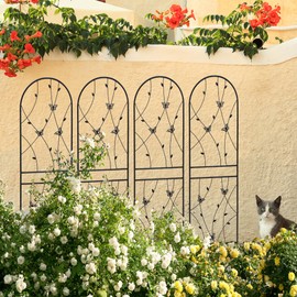 4 Pack Metal Garden Trellis for Climbing Plant Rose Stand, Black Outdoor 71'' Tall Flower Support Iron Garden Fence, 71'' H Black