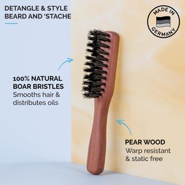 ZEUS Boar Bristle Beard & Mustache Handled Brush for Men, Firm & Stiff Bristles, Travel Beard Care Brush with Handle (Made in Germany) J91