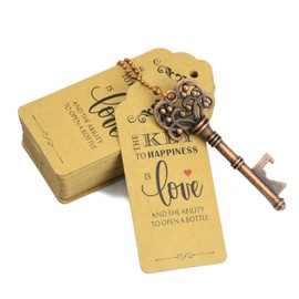 Aokbean 52pcs Vintage Skeleton Key Bottle Opener Wedding Gift Set with Thank You Day and Keychain (Antique Copper)