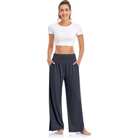 UEU Womens Wide Leg Yoga Pants High Waisted Adjustable Tie Knot Joggers Casual Loose Plus Size Lounge Sweatpants with Pockets (Dark Gray, M)