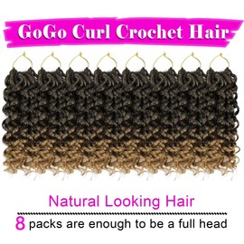 GoGo Curl Crochet Hair 8 Inch 8 Packs Ocean Deep Wave Crochet Braids Hair Extensions Synthetic Curly Crochet Hair Extensions for Black Women（1B/27）