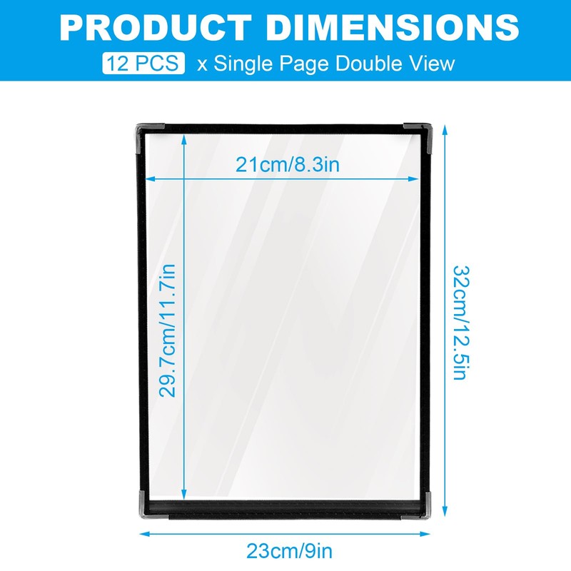 WOPPLXY 12 PCS A4 Menu Covers, Single Page Double View