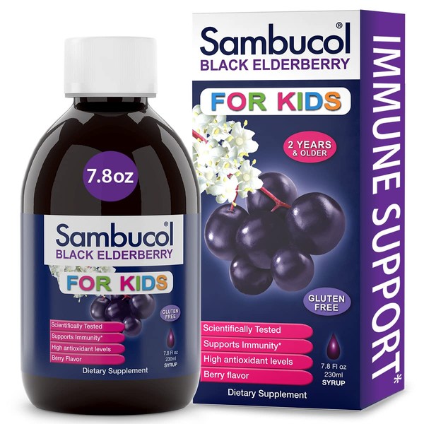 Sambucol Black Elderberry Syrup for Kids - Kids Elderberry Syrup, Added Vitamin C, Black Elderberry Syrup for Kids, Sambucus Elderberry Kids Syrup For Immune Support, Delicious Berry Taste - 7.8 Fl Oz